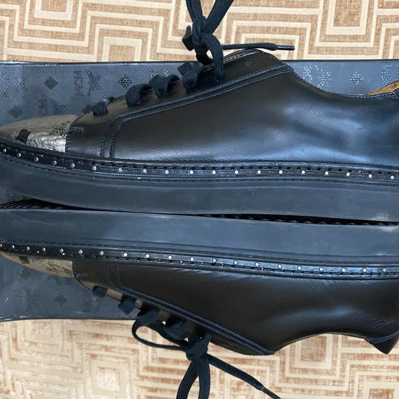 MCM MEN - Visetos Monogram Leather Sneakers - Black/Silver Toe - MEN 10US (43EU) main image 5